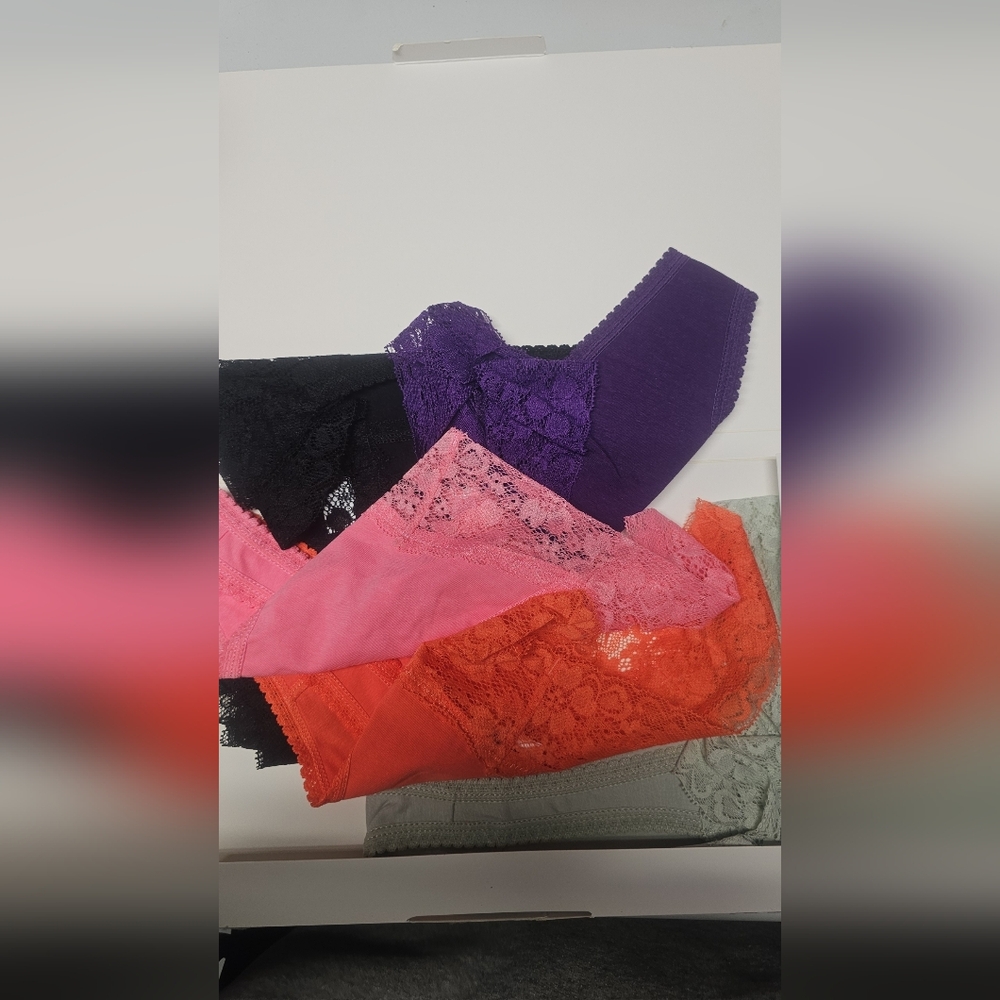 Lace Cotton-Blend Women's Bikini Panties - Purple, Pink, Orange, Black